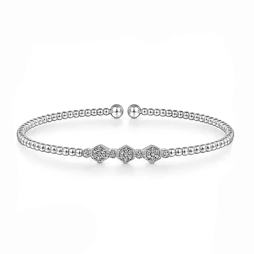 14K White Gold Bujukan Hexagon Cluster Diamond Bangle-Gabriel & Co-Swag Designer Jewelry