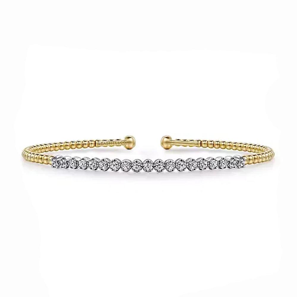 14K White-Yellow Gold Bujukan Diamond Cuff Bracelet-Gabriel & Co-Swag Designer Jewelry