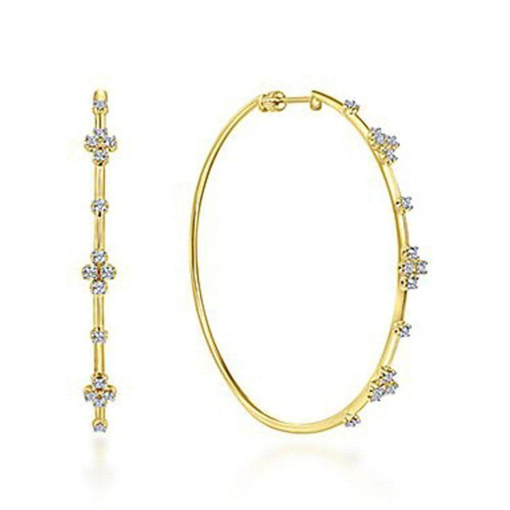 14K Yellow Gold 60mm Diamond Hoop Earrings-Gabriel & Co-Swag Designer Jewelry