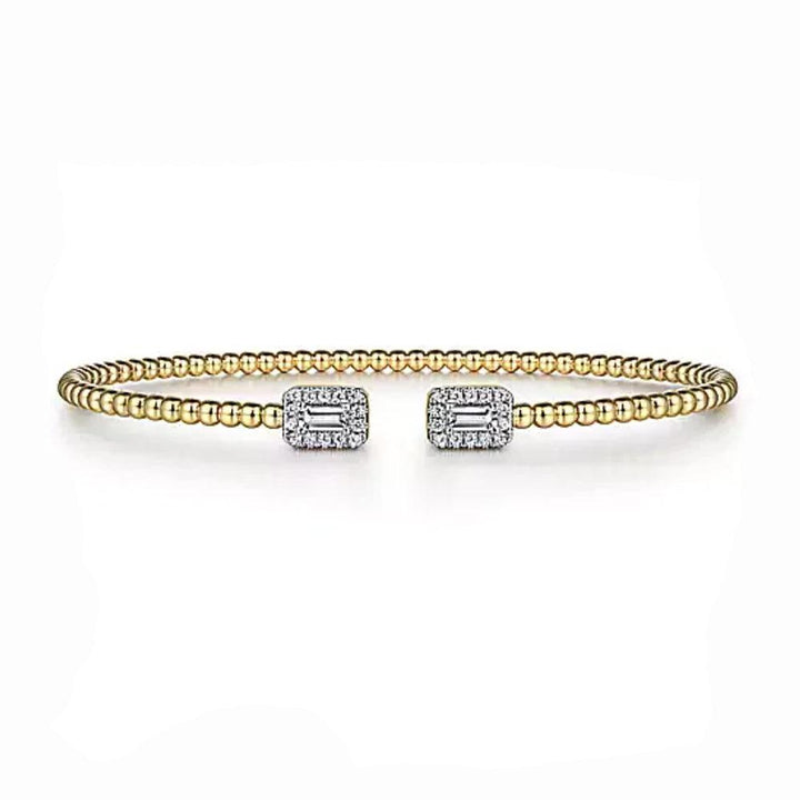 14K Yellow Gold Bujukan Open Cuff Bracelet with Diamond Baguettes-Gabriel & Co-Swag Designer Jewelry