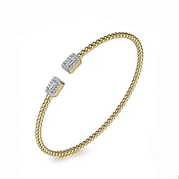 14K Yellow Gold Bujukan Open Cuff Bracelet featuring baguette diamond accents.
