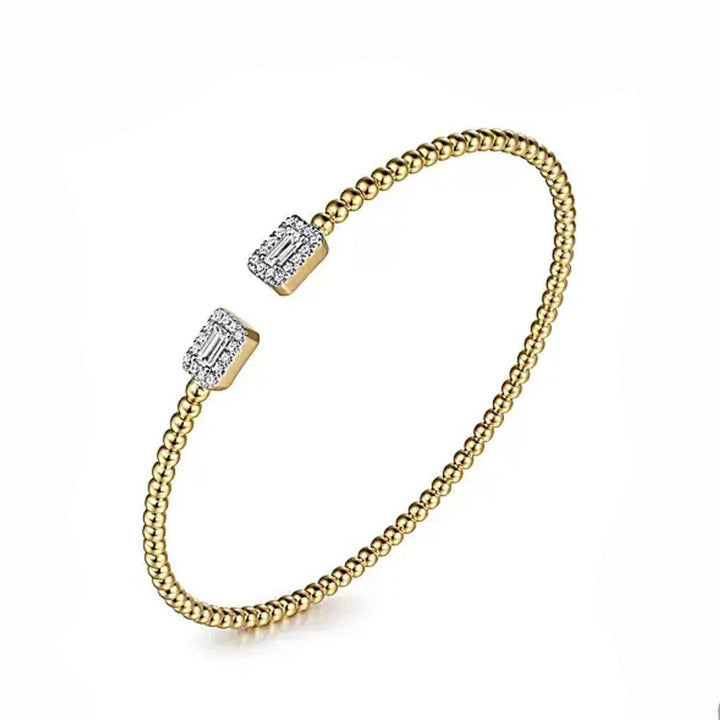 14K Yellow Gold Bujukan Open Cuff Bracelet with Diamond Baguettes-Gabriel & Co-Swag Designer Jewelry