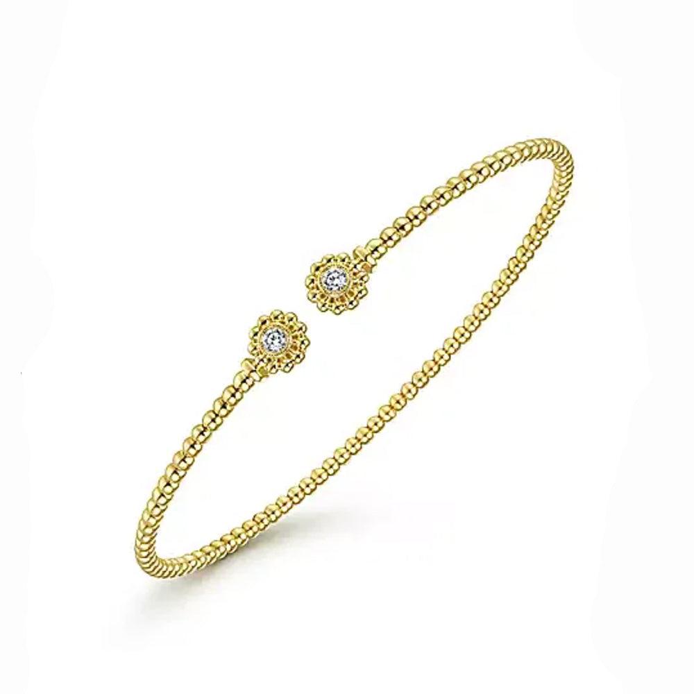 14K Yellow Gold Bujukan Split Cuff Bracelet with Diamond Flower Caps-Gabriel & Co-Swag Designer Jewelry