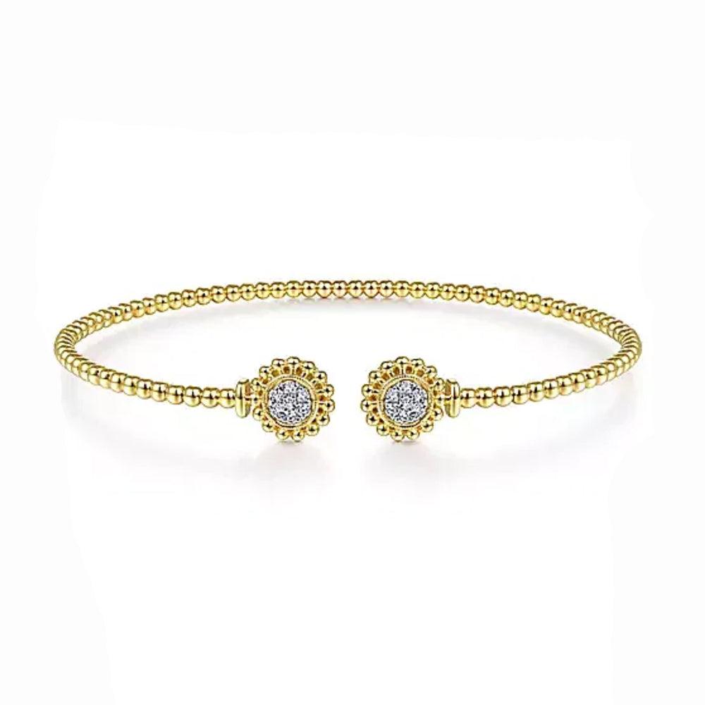 14K Yellow Gold Open Bangle with Pave Diamond Circles-Gabriel & Co-Swag Designer Jewelry