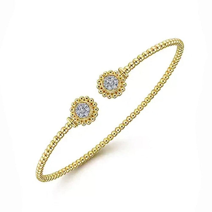 14K Yellow Gold Open Bangle with Pave Diamond Circles-Gabriel & Co-Swag Designer Jewelry