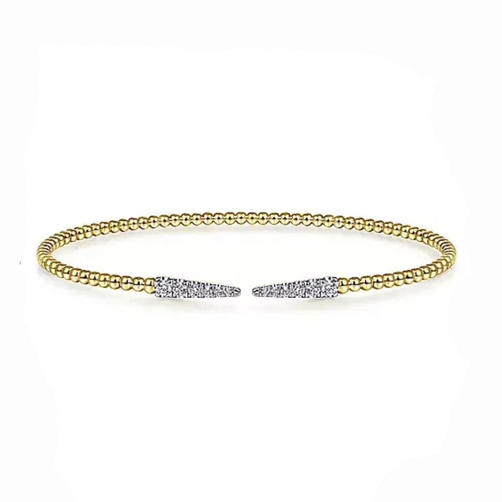 14K Yellow Gold Bujukan Bead Cuff Bracelet with Diamond Pave Spikes-Gabriel & Co-Swag Designer Jewelry