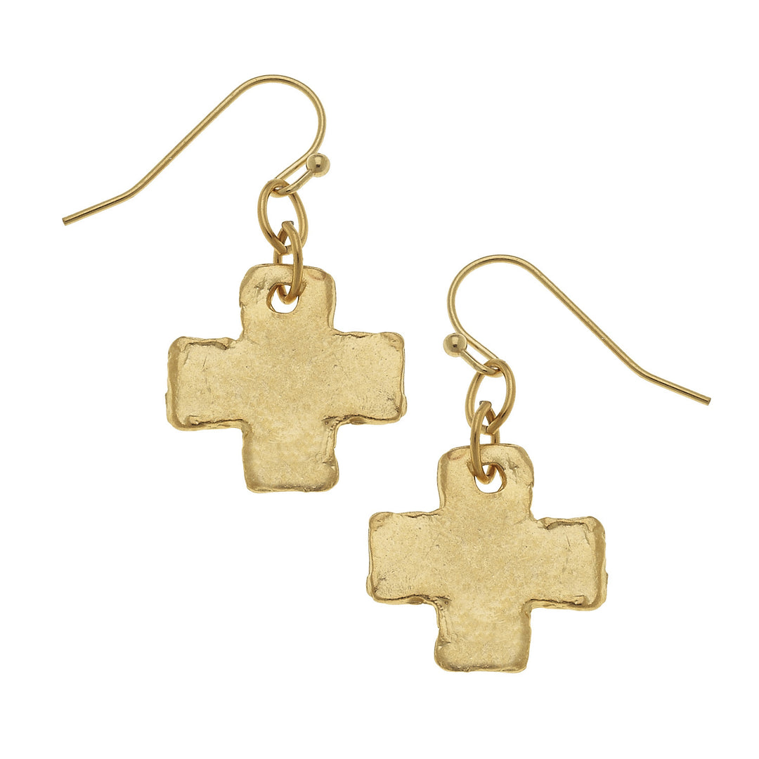 Small Hammered Cross Dangle Earrings