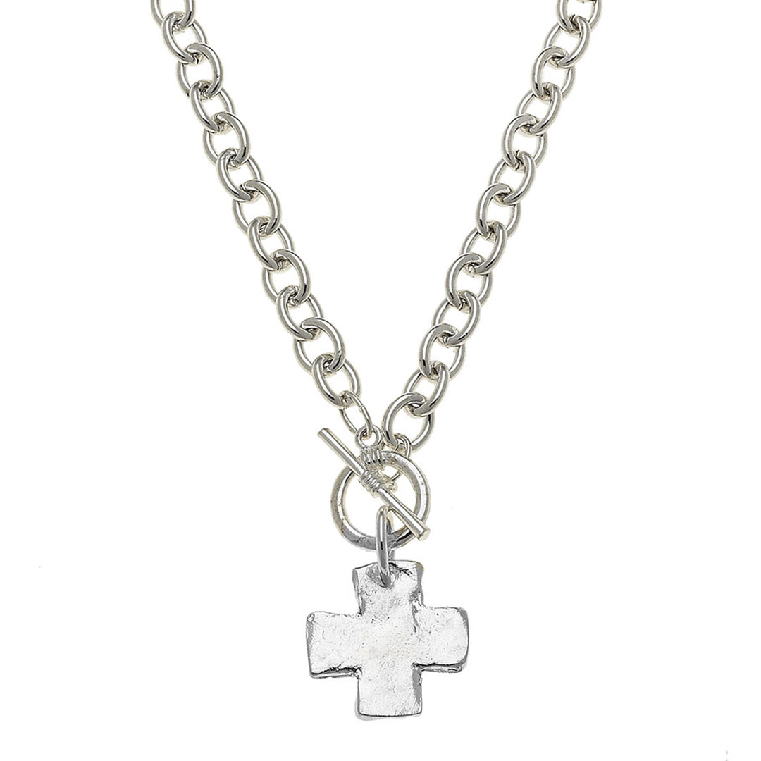 Hand Cast Silver Cross Toggle Necklace