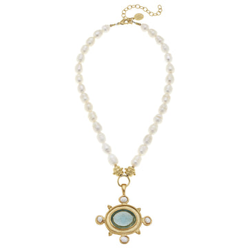 Venetian Glass Bee Intaglio Pearl Necklace