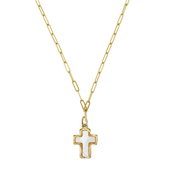 Mother of Pearl Cross on Paperclip chain