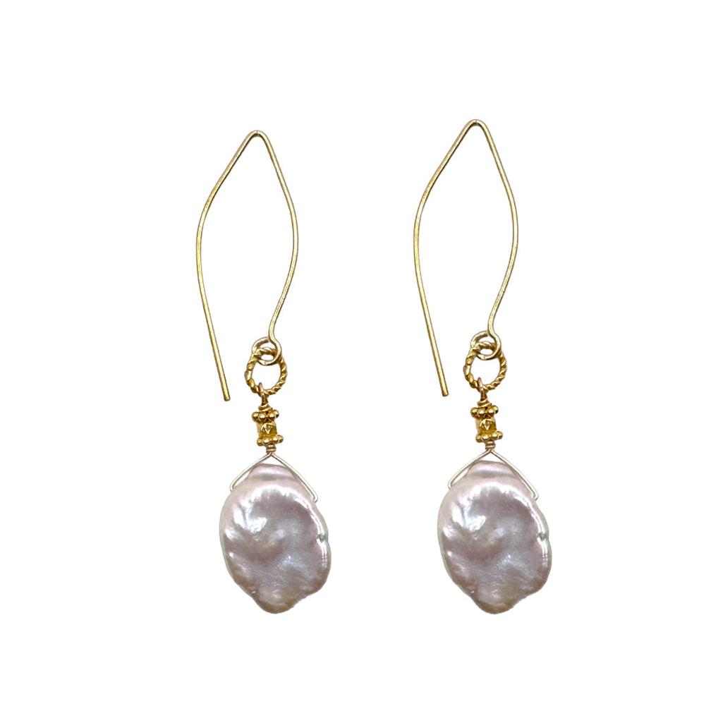 Coin Pearl Earrings on Wire-Robindira Unsworth-Swag Designer Jewelry