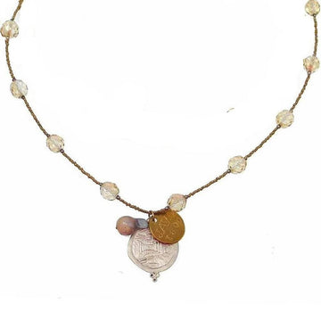60" Vintage Citrine Spacer Necklace with gold and silver charms
