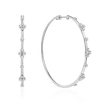 60mm white gold diamond hoop earrings with floral accents.
