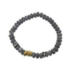 Gray gemstone beaded bracelet with gold & silver accents
