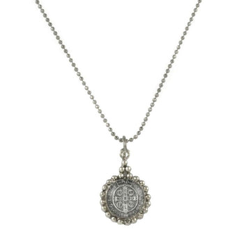 Alejandro Necklace: Silver ball chain with antique-style St. Jude medal pendant.
