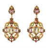Amethyst, peridot, garnet, and citrine gemstone earrings; gold-tone setting with enamel detailing.
