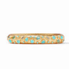 Antonia Demi Hinge Bangle: Gold hinged bangle adorned with turquoise and blue gemstones.
