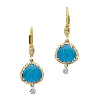 Australian Black Opal earrings with diamond halo and gold setting
