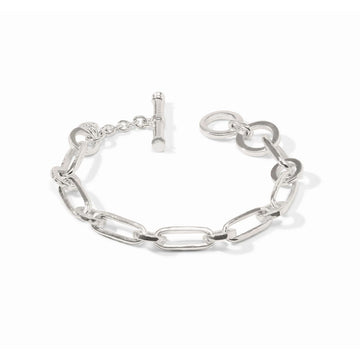 Silver-tone textured link bracelet with a toggle closure, 7-7.5 inches long.
