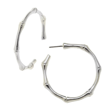 Silver bamboo-style hoop earrings; post backing.
