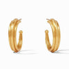Gold Barcelona Hoop earrings; textured, triple-band design.
