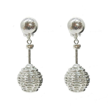 Silver Basketweave Clip Dangle Earrings with sparkling cubic zirconia accents.
