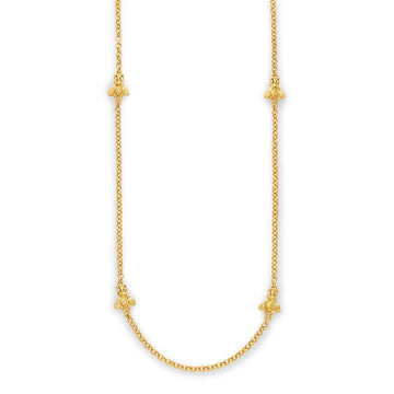 Gold Bee Station Necklace with four detailed bee charms.
