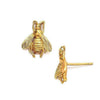 Gold bee stud earrings; detailed bee design.
