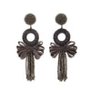 Beijing Mystic Grey earrings: Beaded & silk bow tassel statement earrings.
