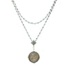 Double strand San Benito rosary necklace, Pacific Opal bicone crystals, sterling silver.
