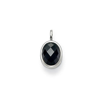 Black Zirconia oval pendant with silver-toned frame
