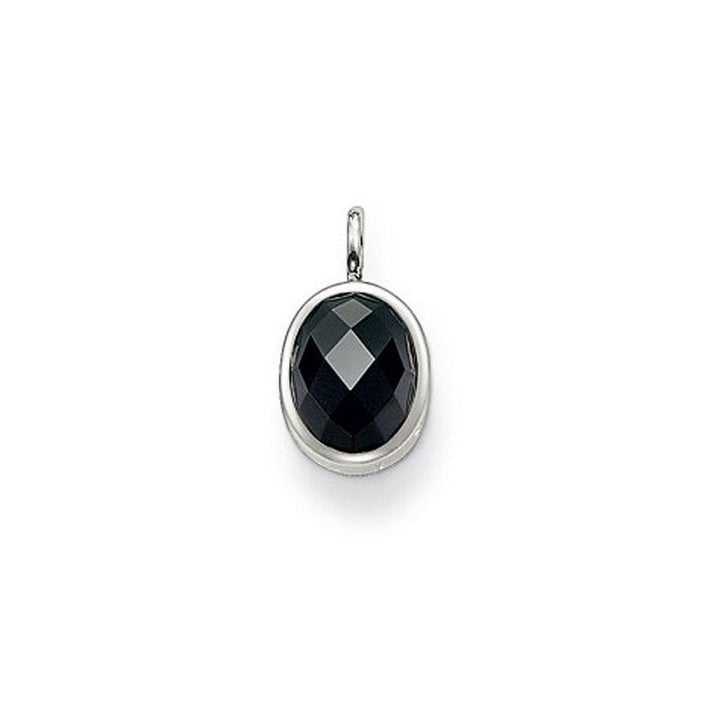 Black Zirconia oval pendant with silver-toned frame

