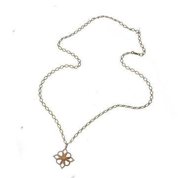 Gold chain necklace featuring a flower opal pendant.
