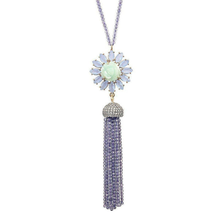 Blue Chalcedony Tassel Necklace-Atelier Mon-Swag Designer Jewelry