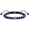 Lapis lazuli and silver beaded bracelet with adjustable cord.
