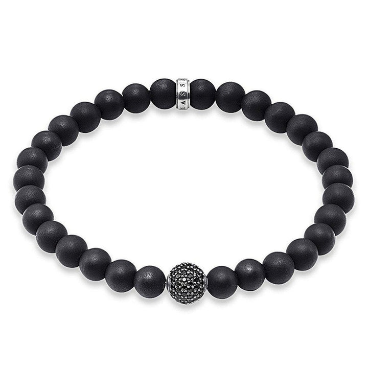 Black matte bead bracelet with pave accent bead
