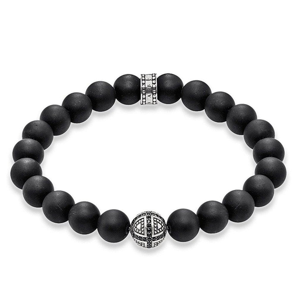 Black matte bead bracelet with silver cross accent bead

