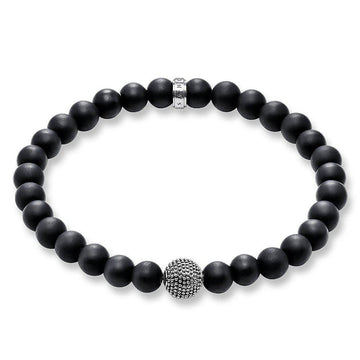Black matte onyx bead bracelet with oxidized silver accent bead
