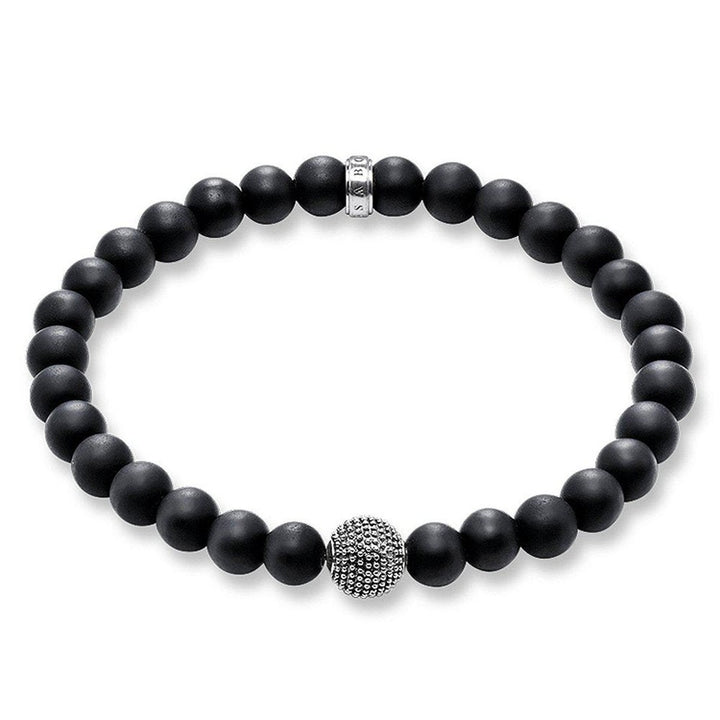 Black matte onyx bead bracelet with oxidized silver accent bead
