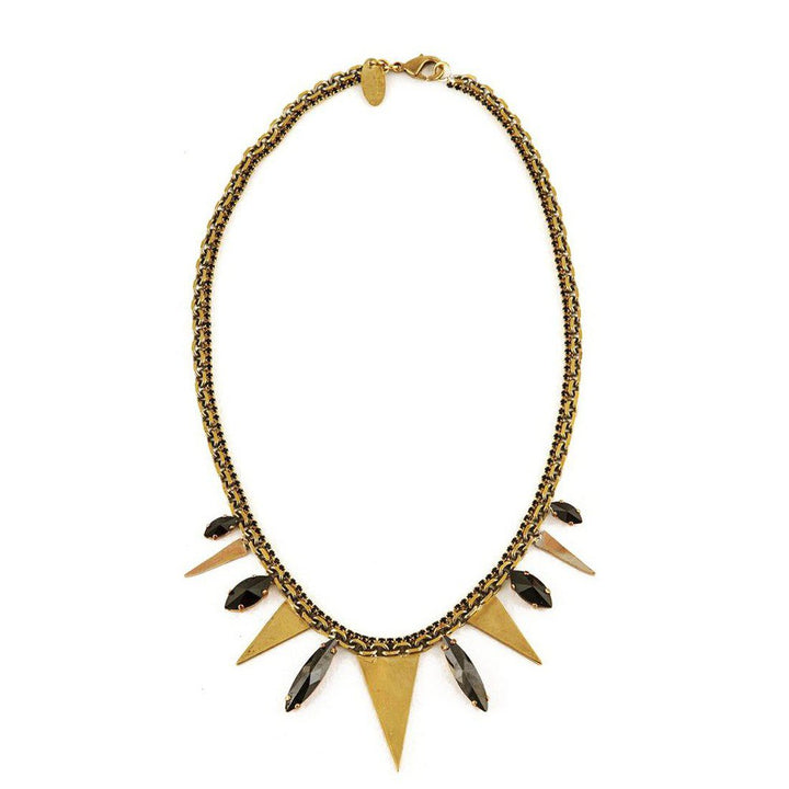 Brass Necklace with Triangles and Black Stones-Iosselliani-Swag Designer Jewelry