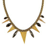 Brass necklace with black stones and gold triangle accents
