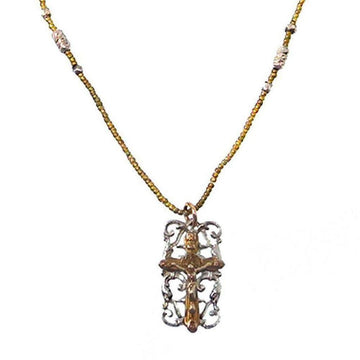 Bronze Cross Necklace with Vintage African Brass accents
