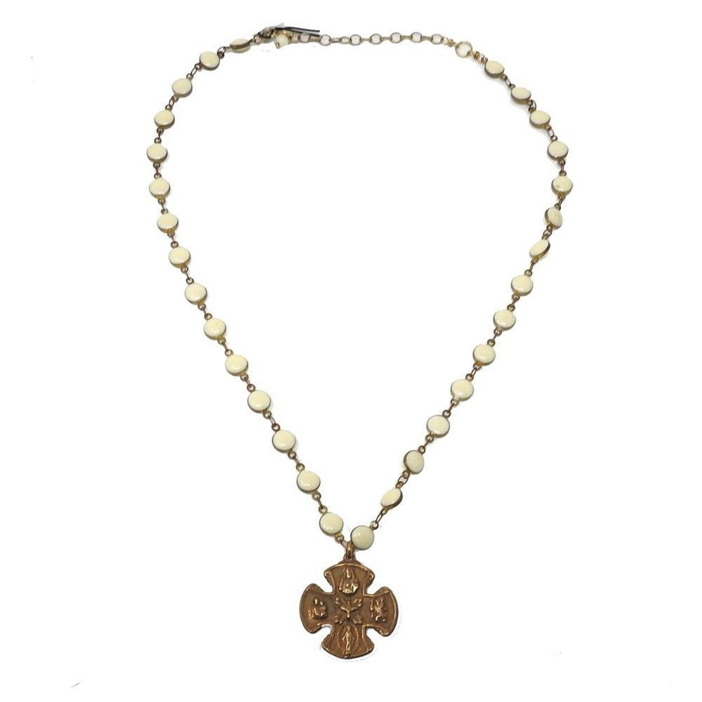 Bronze Cross on White Beads-Andrea Barnett-Swag Designer Jewelry