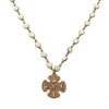 Bronze cross necklace with off-white beads
