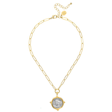 Buffalo Coin Pendant on Paper Clip Chain-Susan Shaw-Swag Designer Jewelry