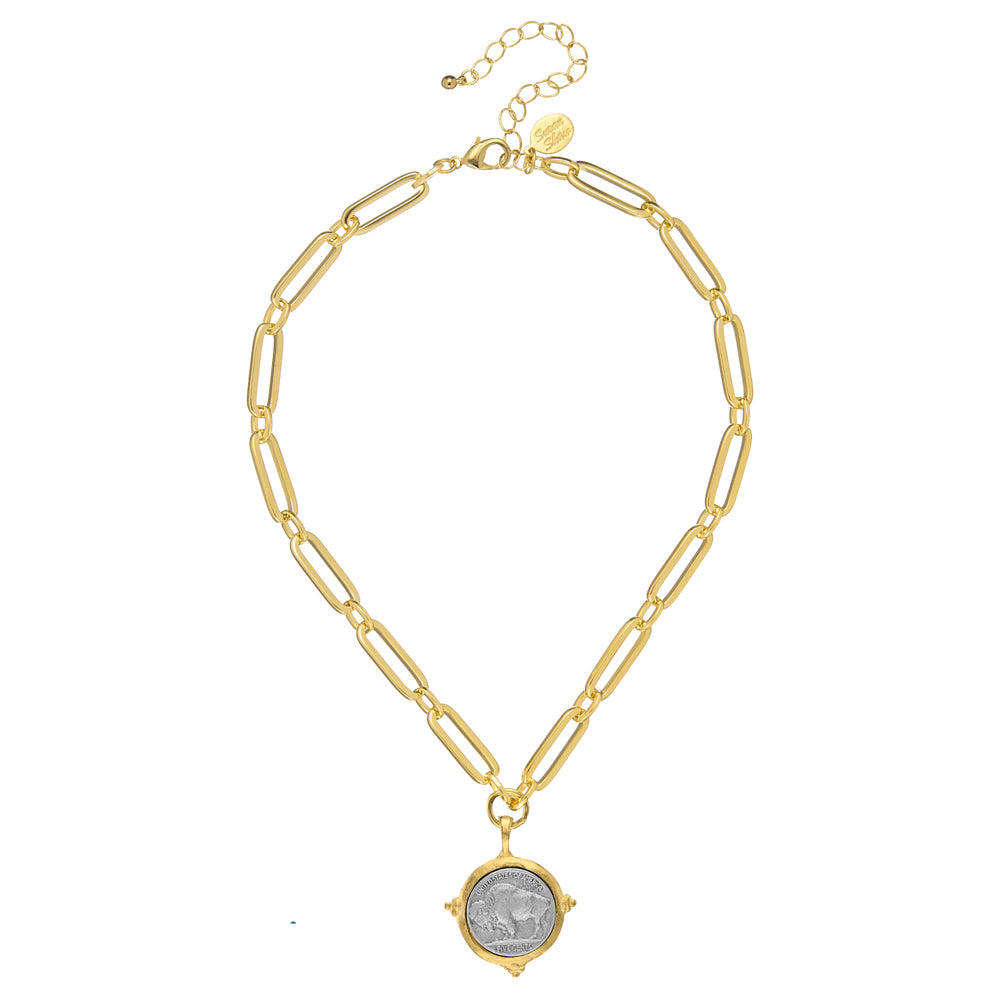 Buffalo Nickel Coin on Gold Chain-Susan Shaw-Swag Designer Jewelry