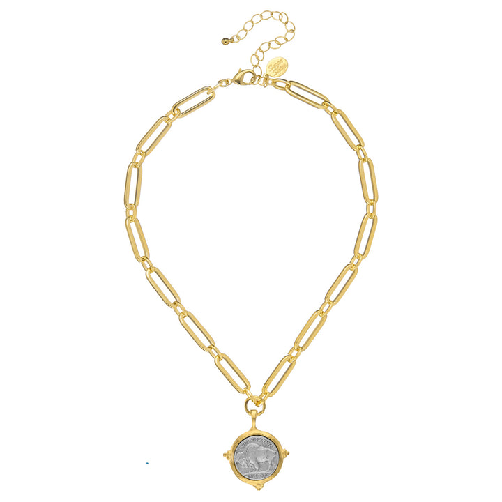 Buffalo Nickel Coin on Gold Chain-Susan Shaw-Swag Designer Jewelry