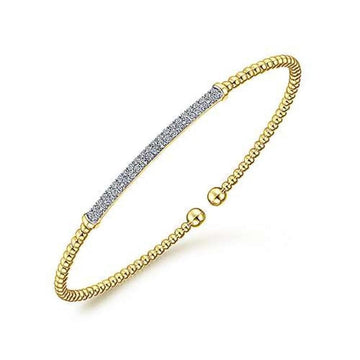 Bujukan Pave Diamond Bar Bracelet in yellow gold: Beaded design with pave diamond bar.
