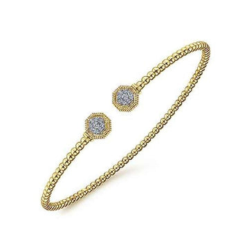 Gold Bujukan Pave Hexagon Cap bracelet with pave diamond accents.
