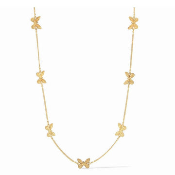 Gold Butterfly Delicate Station Necklace: Elegant gold chain with textured butterfly accents.
